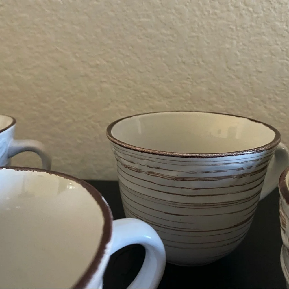 Pfaltzgraff 4 Piece Rustic Trellis White Stoneware 3 Mug and Sugar Bowl Set